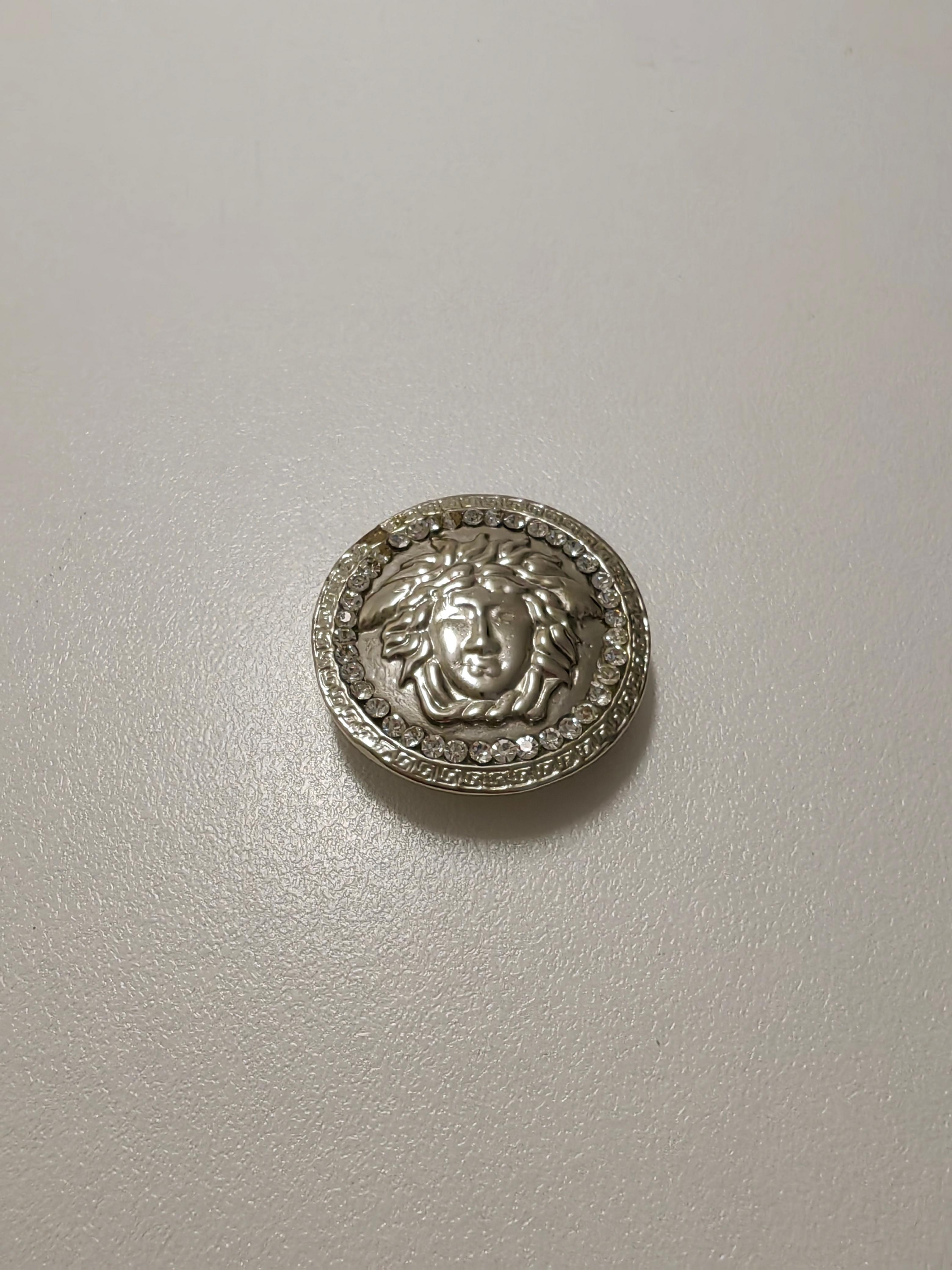 Versace Medusa Silver Metal Coin with Rhinestones In Good Condition For Sale In PUTNEY, NSW