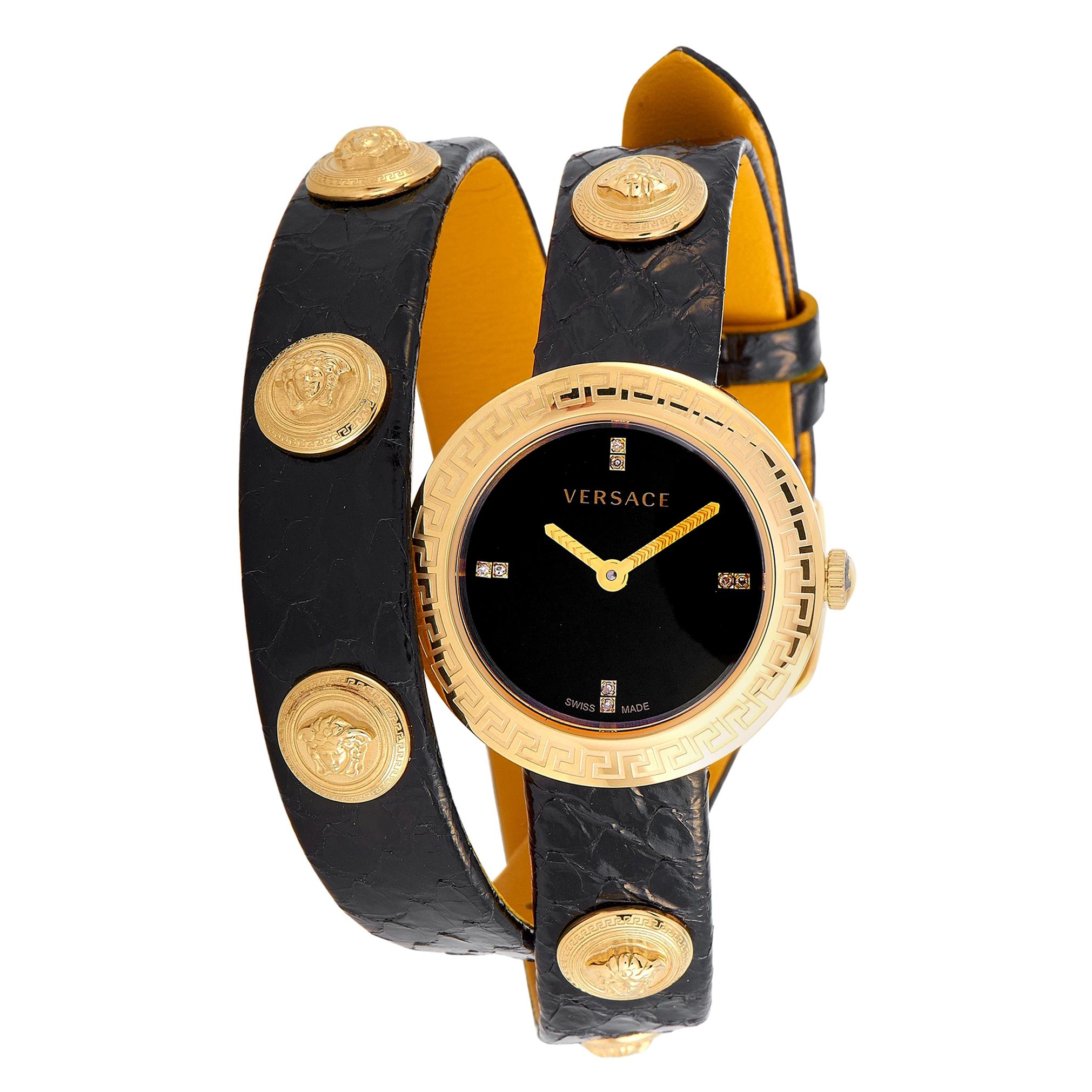 Versace Medusa Stud Icon Quartz Black Leather Watch VERF01218
