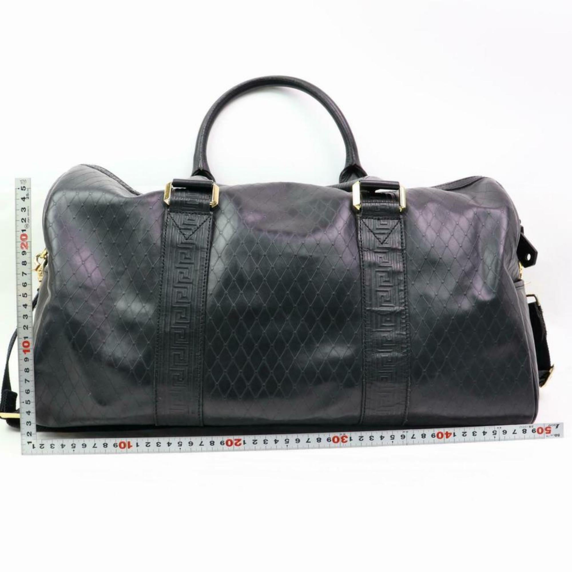 Versace Medusa Sun Quilted with Strap 870332 Black Patent Leather Travel Bag In Good Condition For Sale In Forest Hills, NY