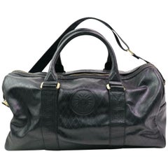 Vintage Versace Medusa Sun Quilted with Strap 870332 Black Patent Leather Travel Bag