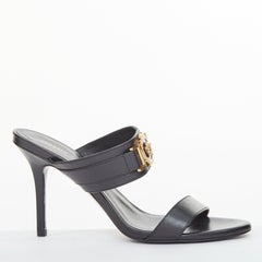 VERSACE Medusa Tribute gold buckle black leather high heel sandal EU38