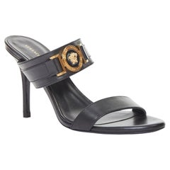 VERSACE Medusa Tribute gold buckle black leather high heel sandal EU38