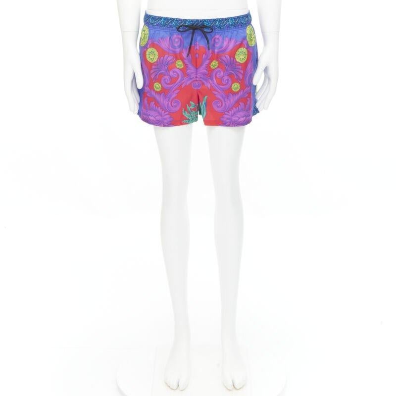 VERSACE Medusa Trionfo Garden blue purple Barocco  swim trunk shorts IT5 L For Sale 5