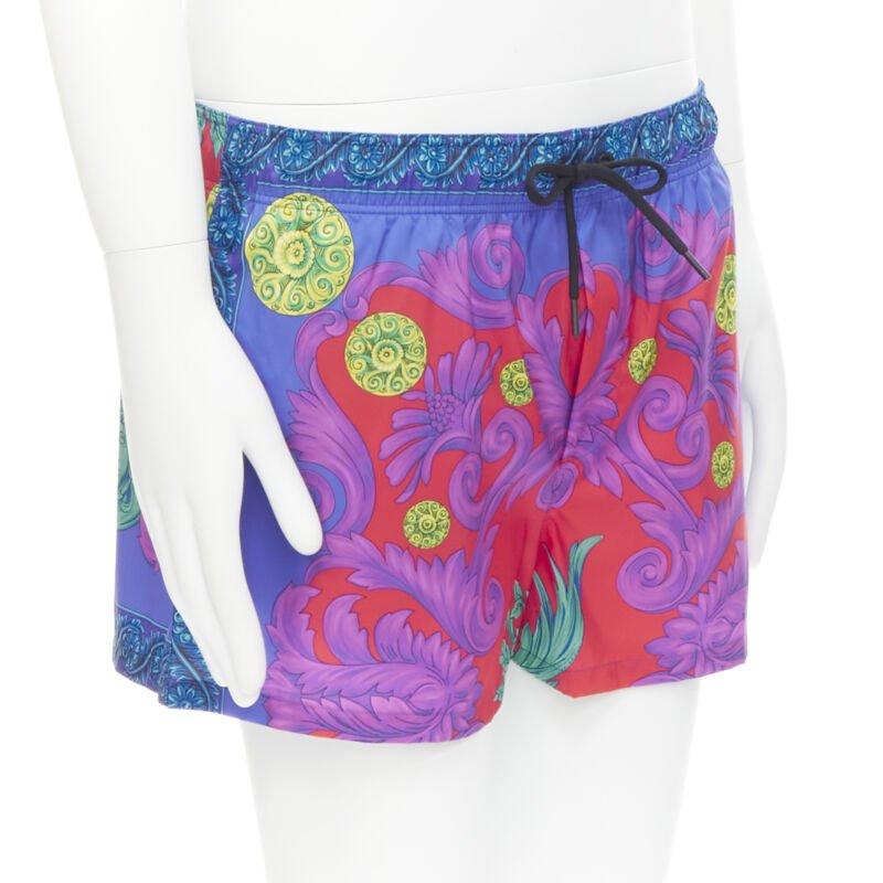 Purple VERSACE Medusa Trionfo Garden blue purple Barocco  swim trunk shorts IT5 L For Sale