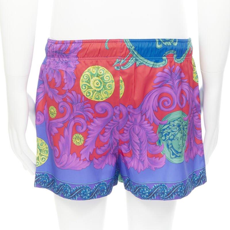 Men's VERSACE Medusa Trionfo Garden blue purple Barocco  swim trunk shorts IT5 L For Sale