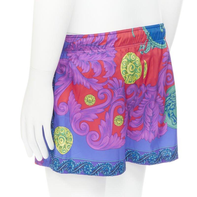 VERSACE Medusa Trionfo Garden blue purple Barocco  swim trunk shorts IT5 L For Sale 1