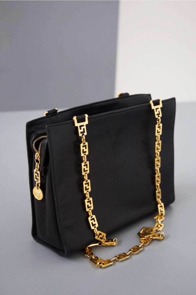 Versace Medusa Vintage Leather Bag with Gold Belt For Sale 7