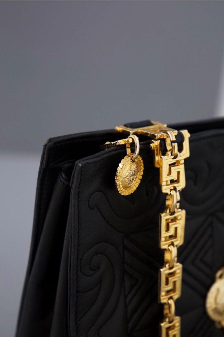 Women's Versace Medusa Vintage Leather Bag with Gold Belt For Sale