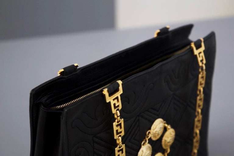 Versace Medusa Vintage Leather Bag with Gold Belt For Sale 1