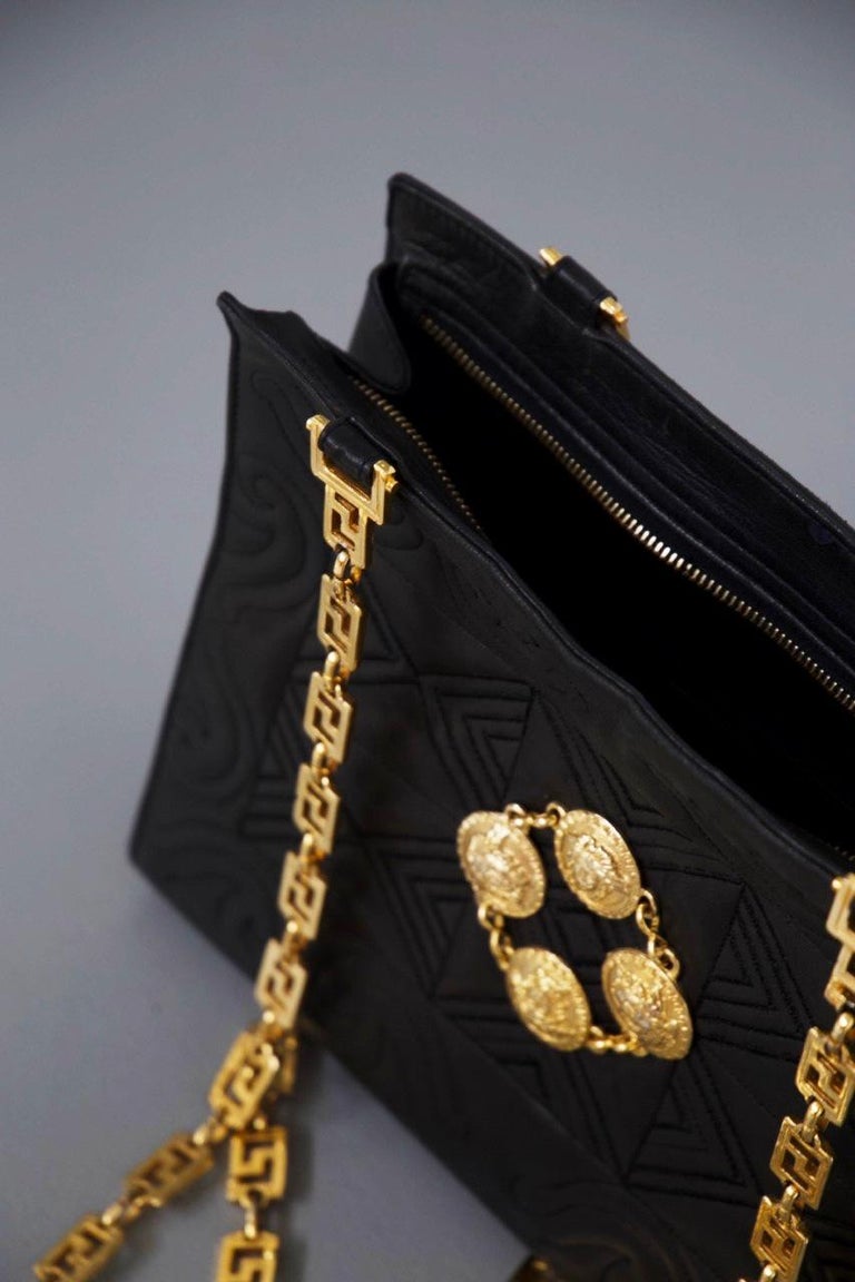 Versace Medusa Vintage Leather Bag with Gold Belt For Sale 3