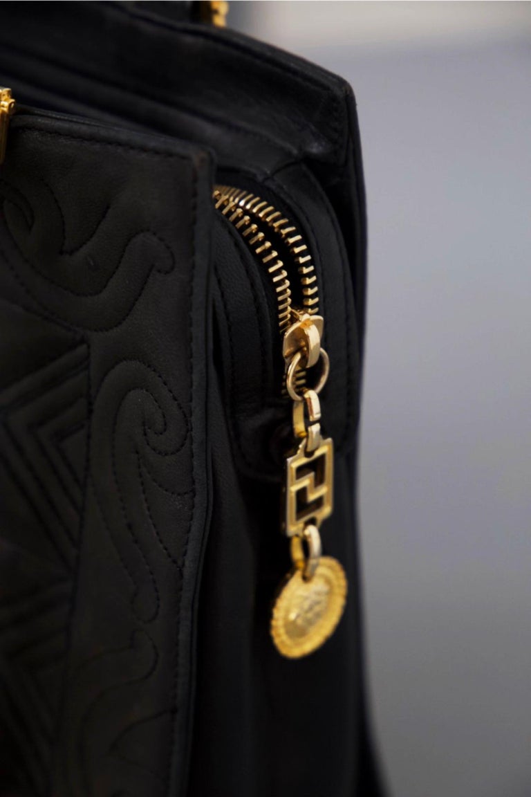 Versace Medusa Vintage Leather Bag with Gold Belt For Sale 4