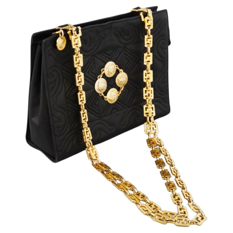 Versace Medusa Vintage Leather Bag with Gold Belt For Sale