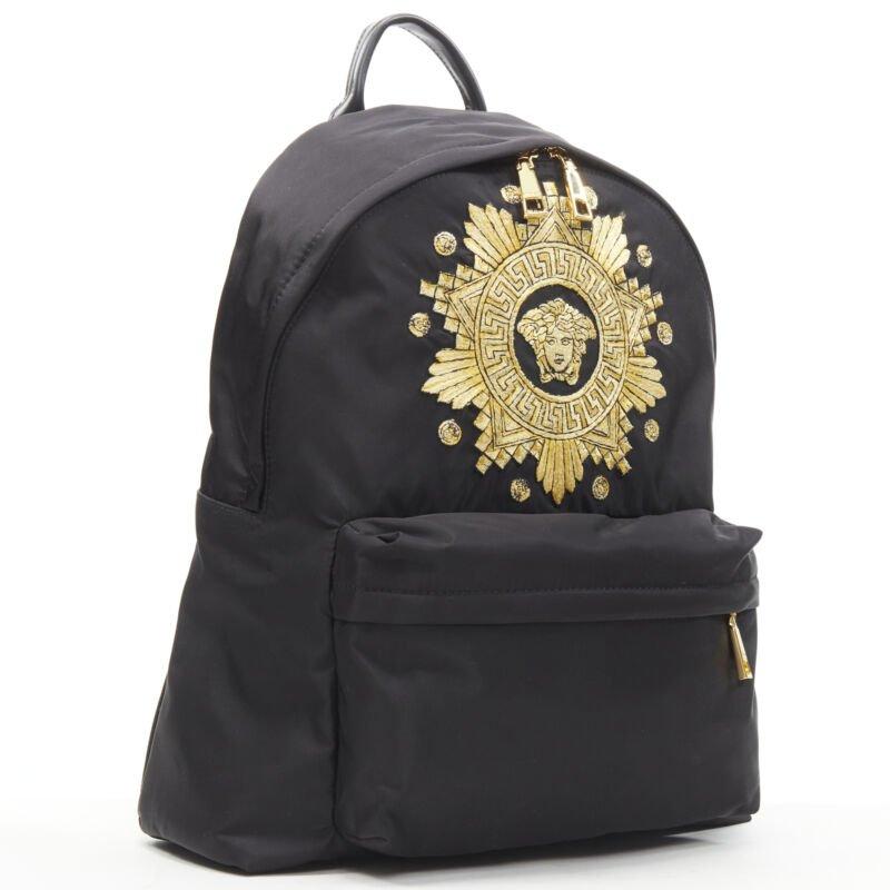 VERSACE Medusa Western Starburst embroidered black nylon backpack In Excellent Condition In Hong Kong, NT