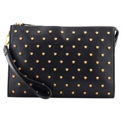 Versace Medusa Zip Wristlet Clutch Studded Leather Medium Versace Medusa Zip Wristlet Clutch Studded Leather Medium