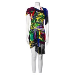 Versace Mega Mix Sheath Printed Fringe Mini Dress (XS  US2)