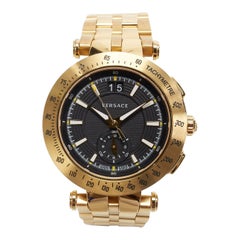 VERSACE Men V-Race Sport Gold Black Face stainless steel quartz analog watch