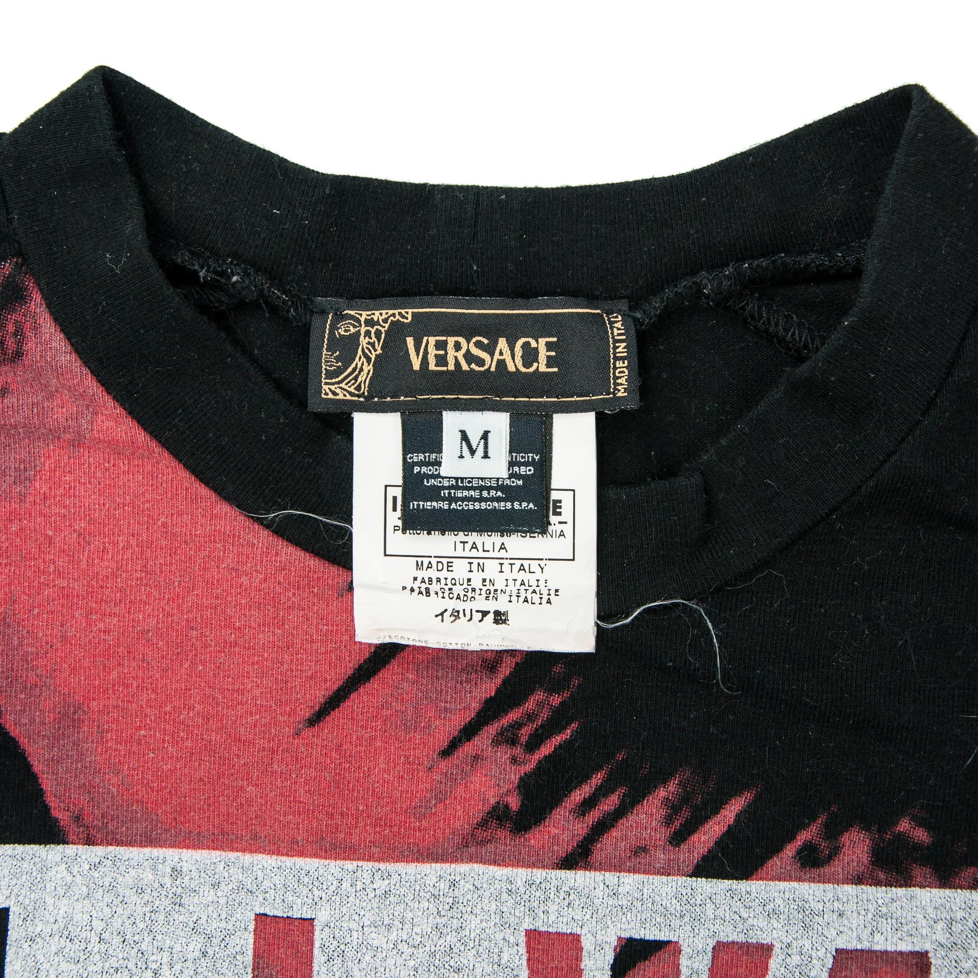Versace Men's 2004 Donatella 'Normally Insane' Black T shirt size M For Sale 3