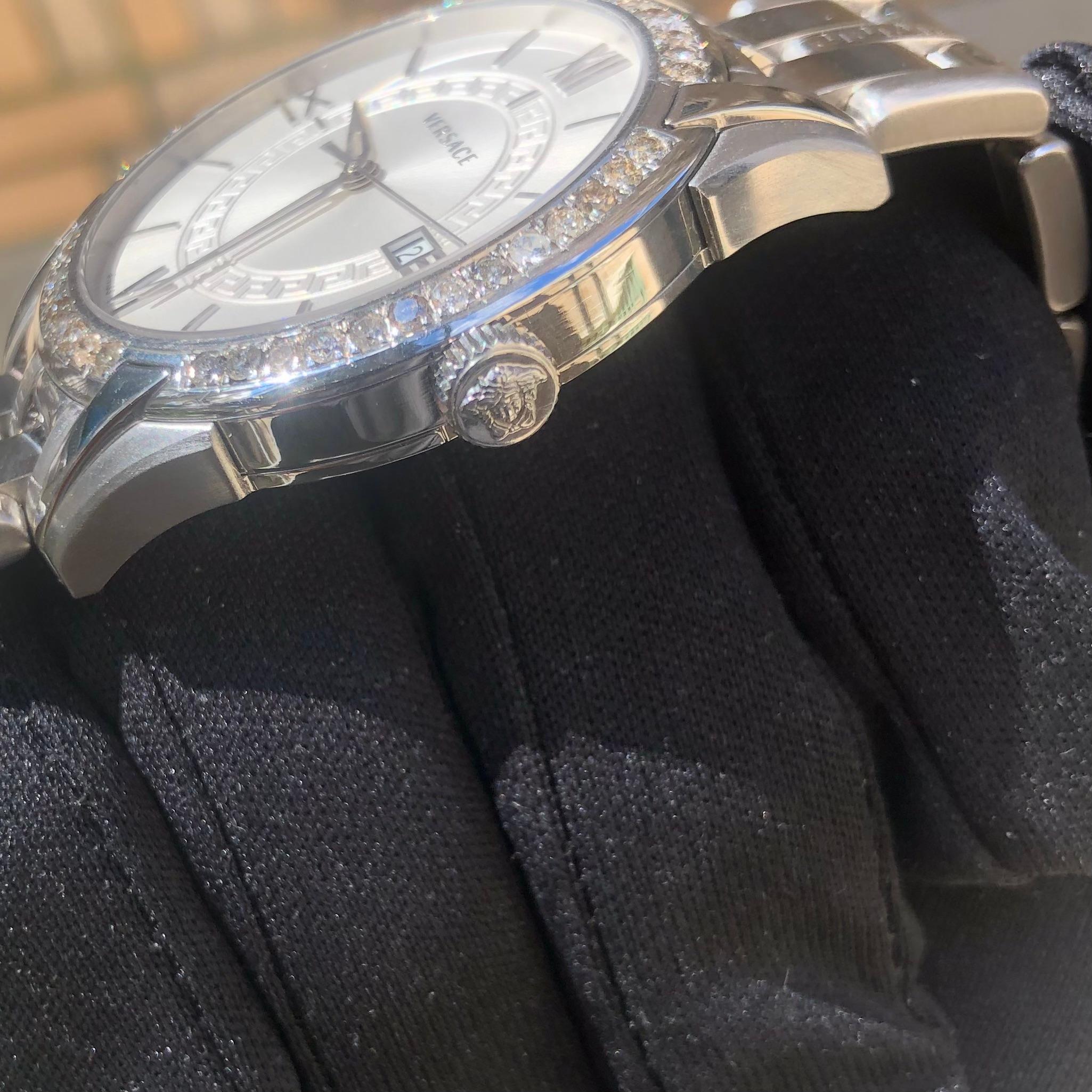 Round Cut Versace Men’s 42mm Watch with Custom Diamond Iced Bezel For Sale