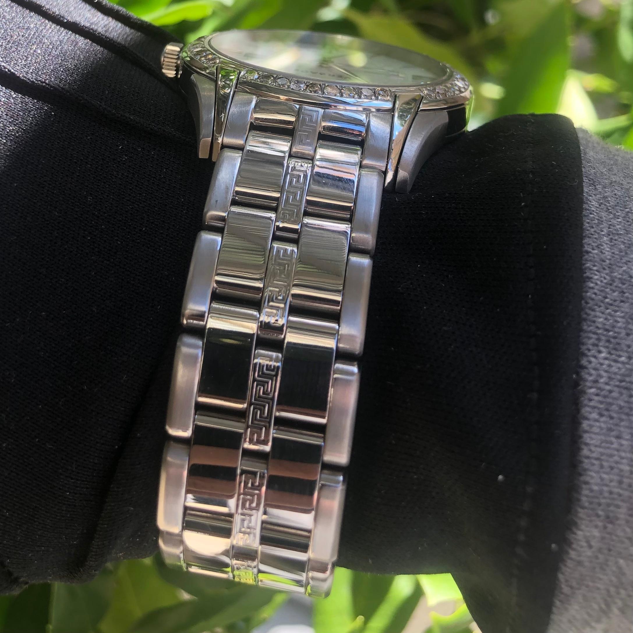 Round Cut Versace Men’s 42mm Watch with Custom Diamond Iced Bezel For Sale