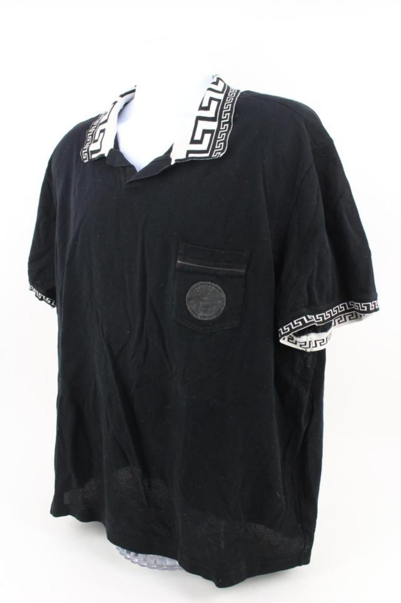 Versace Men's 5XL Black Cotton Greca Collar Polo Shirt Medusa 120v27 5