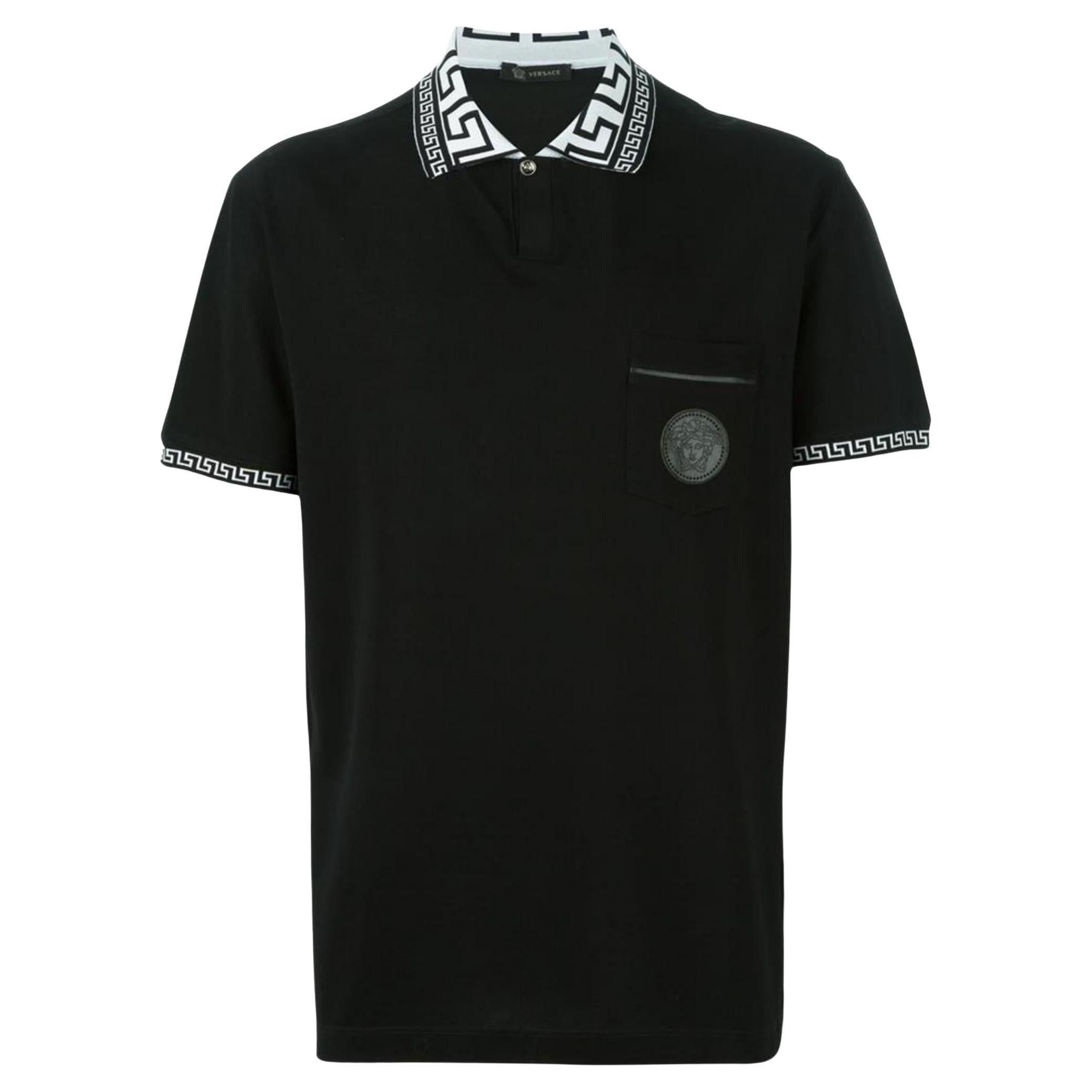 Versace Men's 5XL Black Cotton Greca Collar Polo Shirt Medusa 120v27