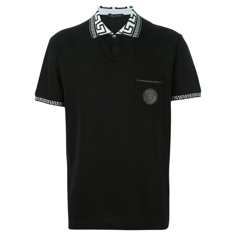 Versace Men's 5XL Black Cotton Greca Collar Polo Shirt Medusa 120v27 at  1stDibs | versace 5xl