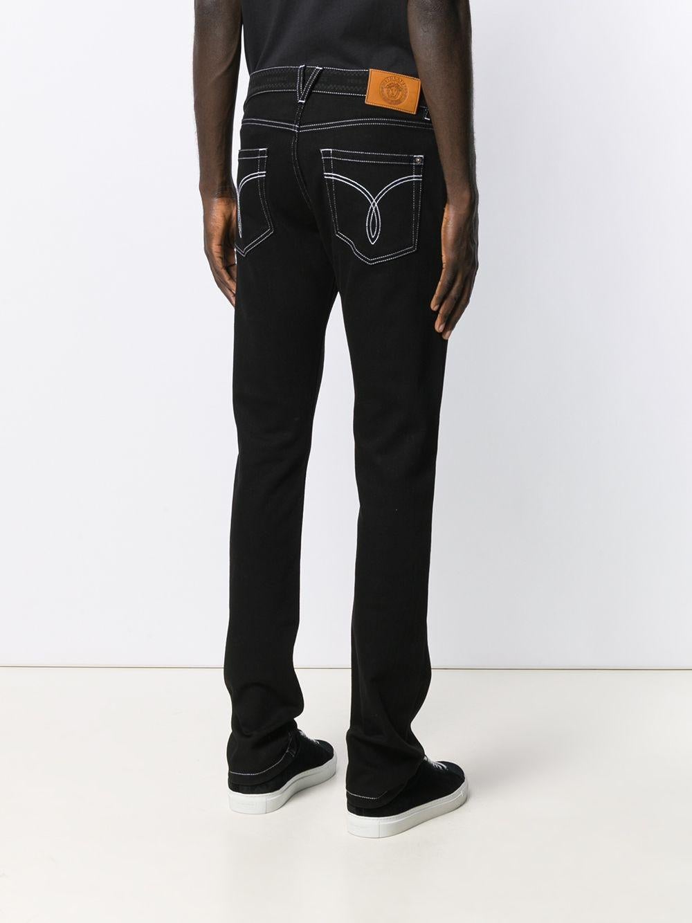 black contrast stitch jeans men's