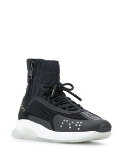 Versace Mens Black High Top "Cross Chainer" Lace-Up Sneakers Size 42