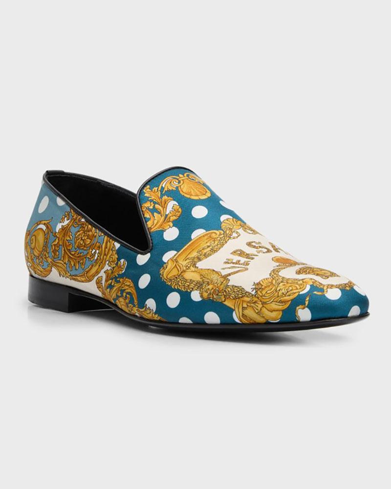 VERSACE MEN'S FABRIC LOGO LOAFERS Size IT 44 - US 11 In Excellent Condition In Montgomery, TX