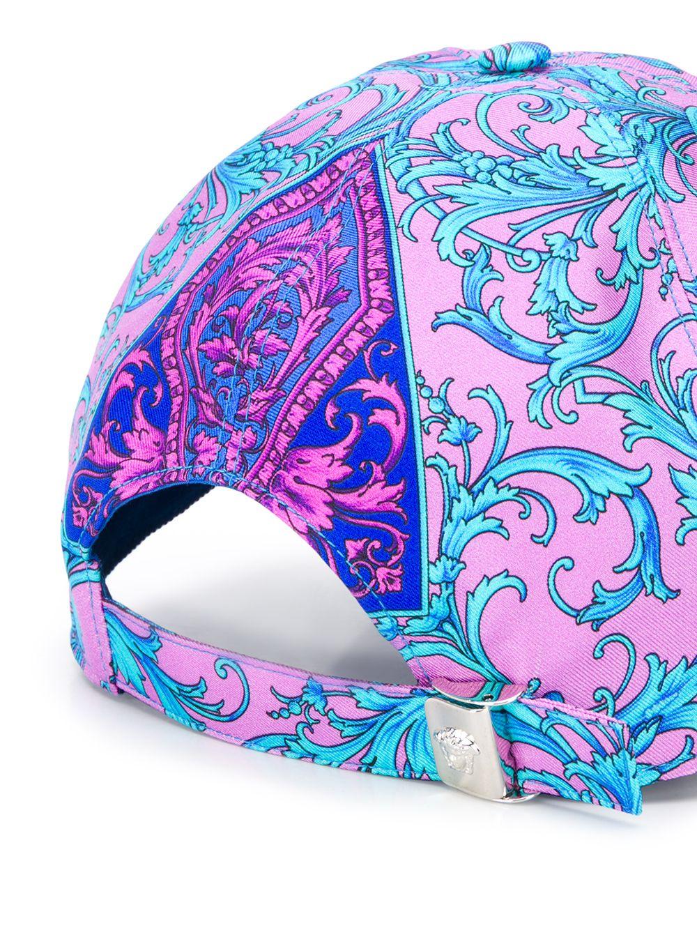 Hats off to Versace for creating with ultra-colourful baseball cap. Crafted from fuchsia and blue cotton to resemble the brand's signature Baroque print, it brings multiple dashes of colour to your most casual days. Featuring a curved peak, an