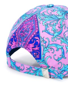 Versace Mens Fuchsia & Blue Multicolored Barocco Print Silk Baseball Cap Size 60