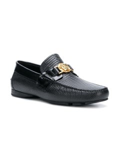 Versace Mens FW18 Medusa Medallion Black Mock-Croc Leather Loafers Size 46