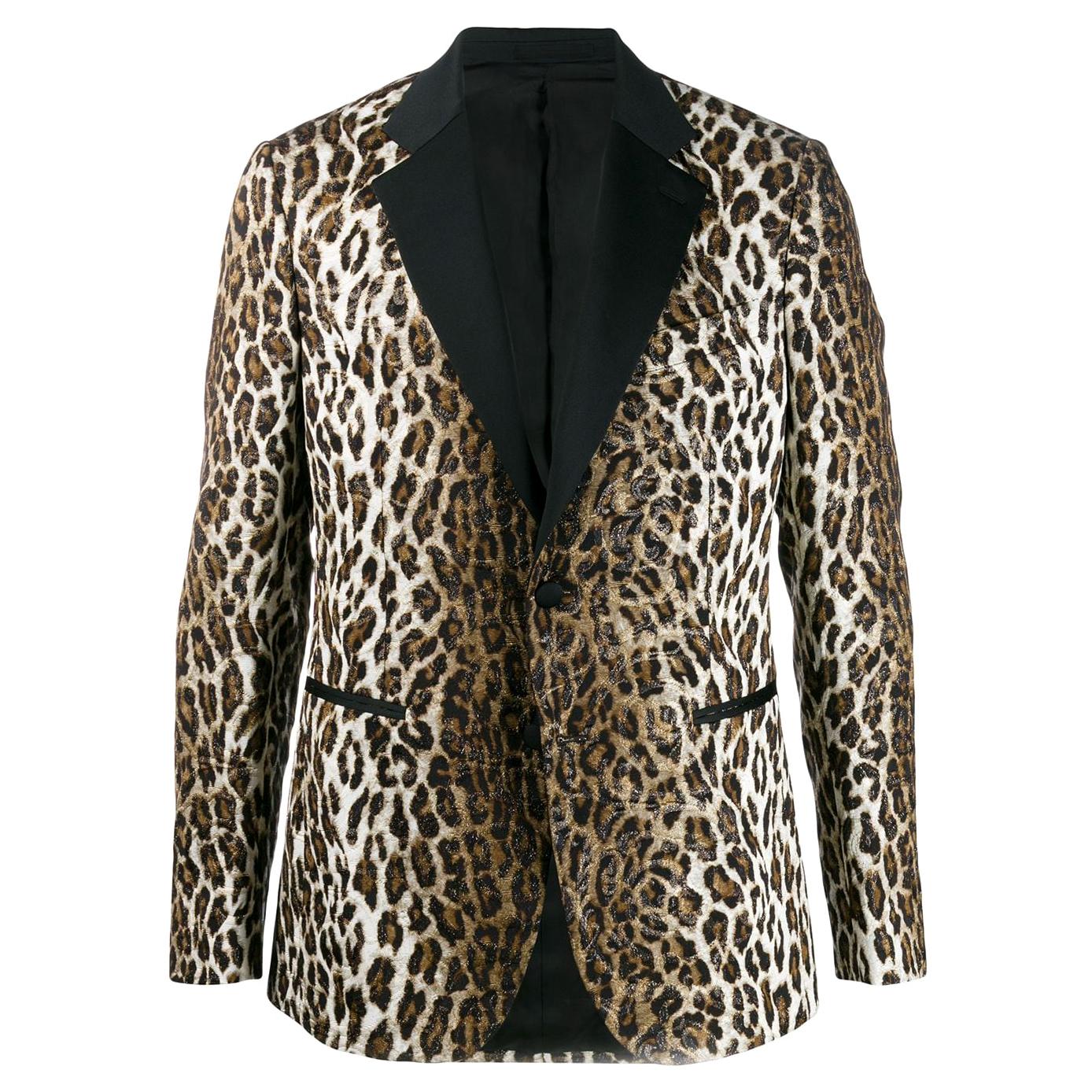 Versace Mens FW19 Jacquard Leopard Print Tuxedo Jacket / Blazer Size 48 (IT)