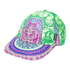 Versace Mens Green and Fuchsia Multicolored Barocco Print Baseball Cap Size 59