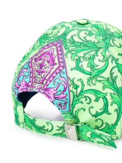 Versace Mens Green and Fuchsia Multicolored Barocco Print Baseball Cap Size 60