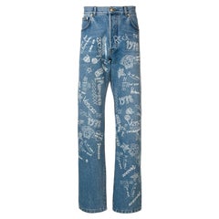 Versace Mens "Love From Donatella" Mid-Blue Doodle Graphic Mid Rise Jeans SZ 36