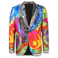 Vintage Versace Mens Magna Grecia Multicolor Print Silk Dinner Jacket / Blazer Size 48