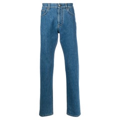 Versace Mens Medium Blue Slim Fit Denim Jeans with Medusa Stitching Size 32