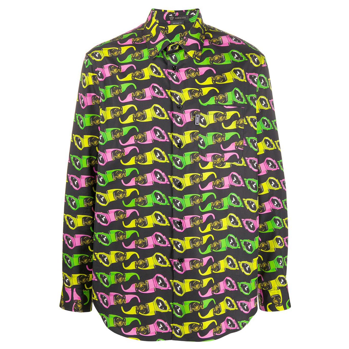 Versace Mens Medusa Biggie Sunglasses Print Long Sleeve Cotton Shirt Size 41