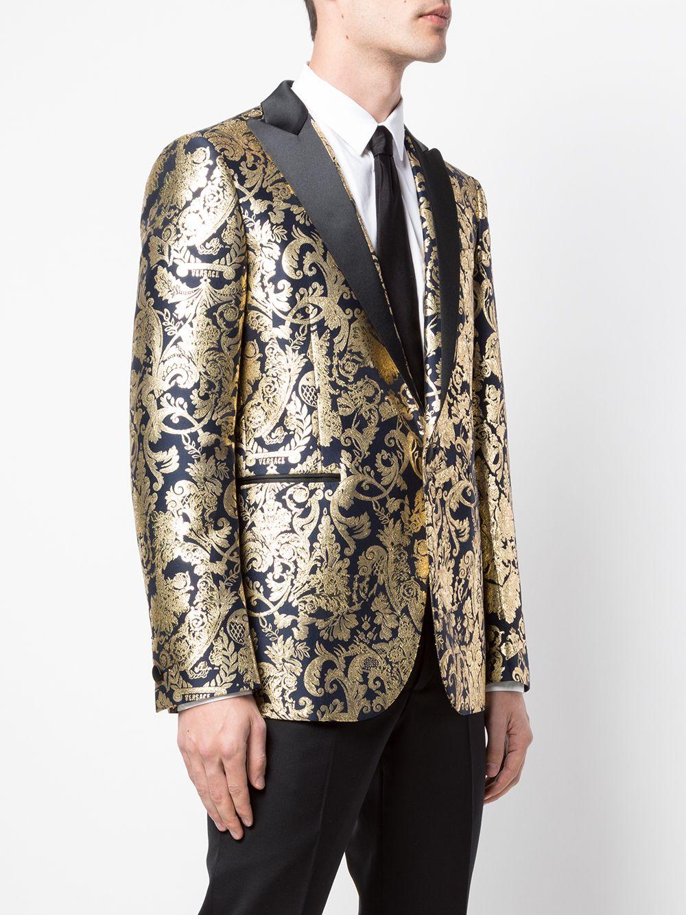 Versace Mens Navy Gold Metallic Barocco Brocade Blazer/ Dinner Jacket SZ 54 (IT) Negro