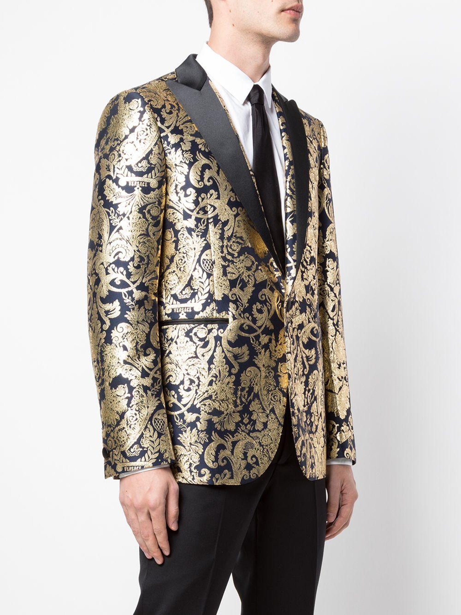 Versace Mens Navy Gold Metallic Barocco Brocade Blazer/ Dinner Jacket SZ 54  (IT) For Sale at 1stDibs