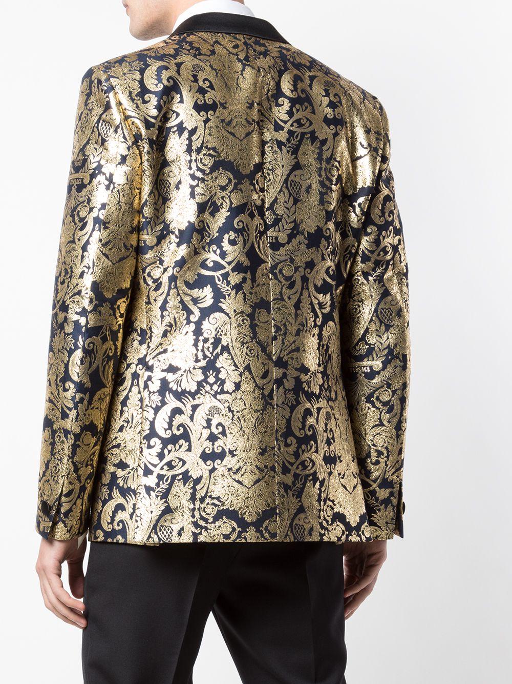 Versace Mens Navy Gold Metallic Barocco Brocade Blazer/ Dinner Jacket SZ 54 (IT) en Nuevo Estado en Paradise Island, BS