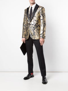 Versace Mens Navy Gold Metallic Barocco Brocade Blazer/ Dinner Jacket SZ 56 (IT)