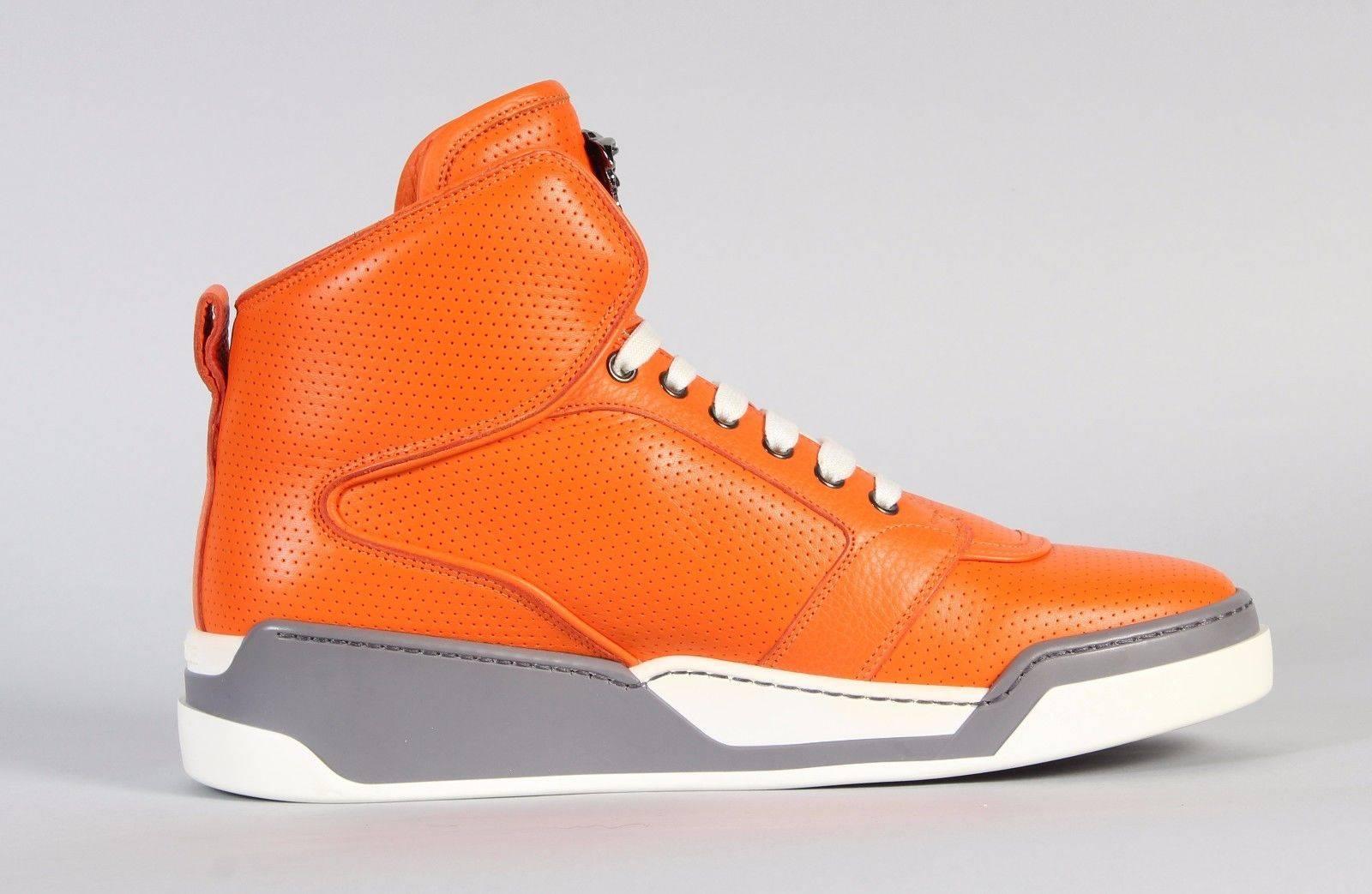 Versace Men's Orange Perforated Leather High-Top Sneakers For Sale at ...