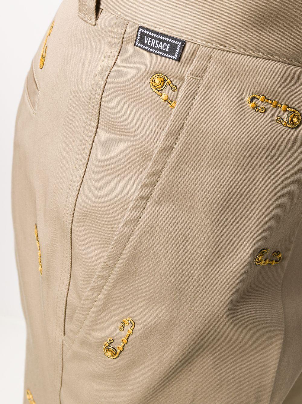 Versace Mens Safety Pin Embroidered Khaki Beige Pants / Trousers Size 50 In New Condition In Paradise Island, BS