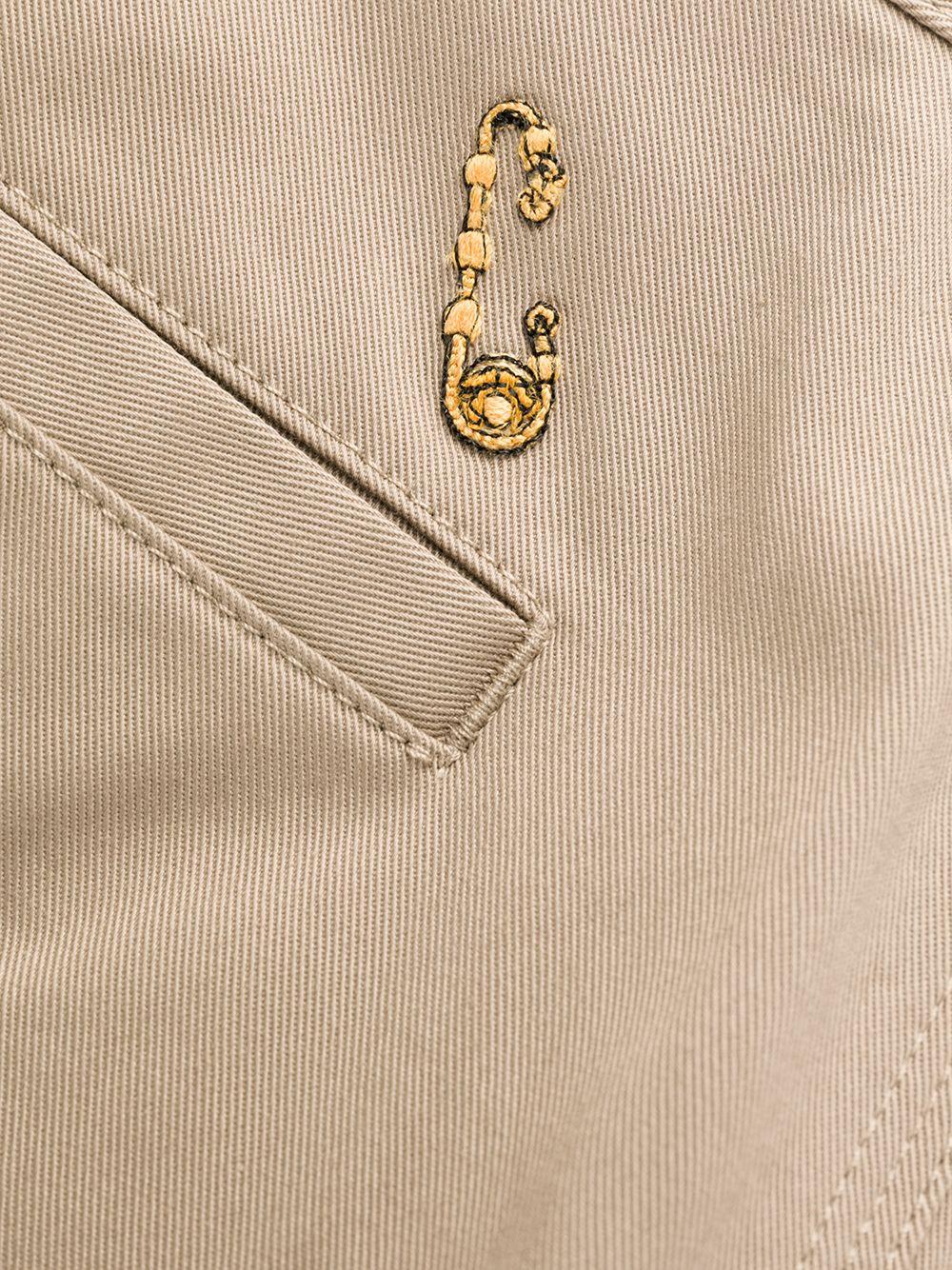 Versace Mens Safety Pin Embroidered Khaki Beige Pants / Trousers Size 52 In New Condition In Paradise Island, BS