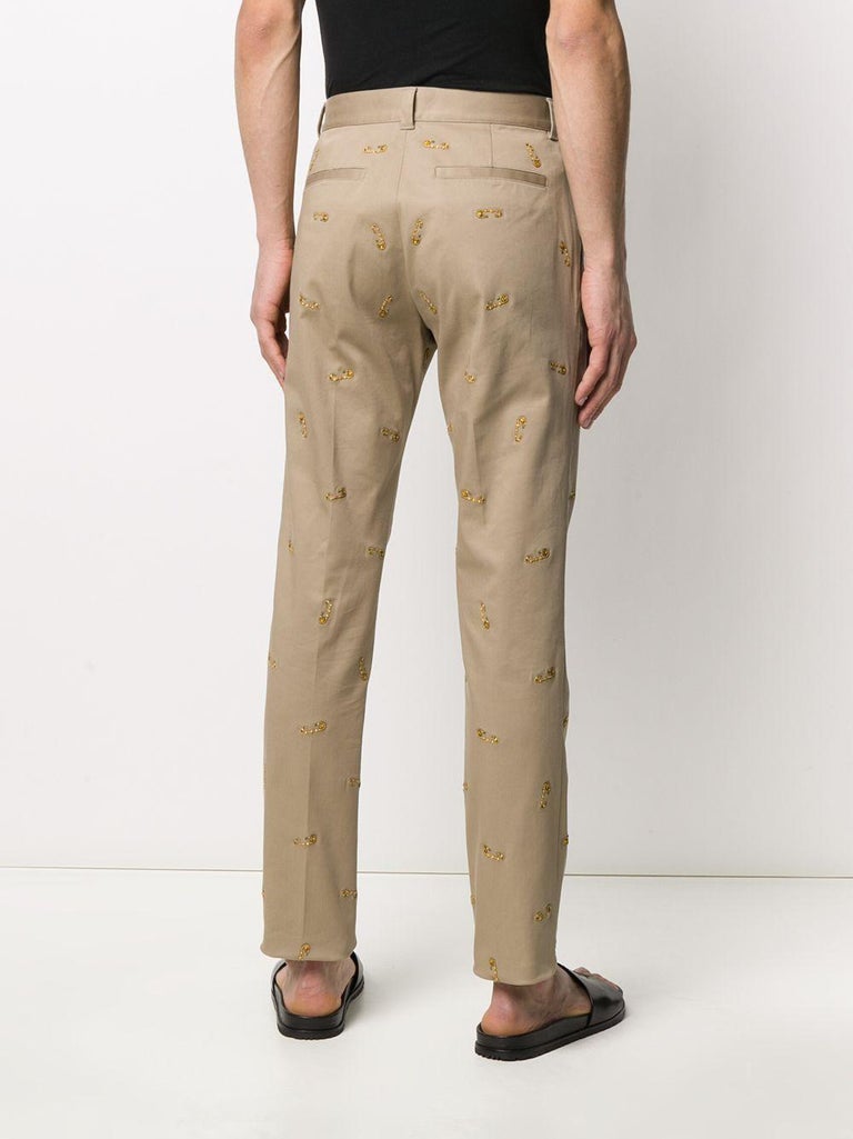Versace Mens Safety Pin Embroidered Khaki Beige Pants / Trousers Size 54  For Sale at 1stDibs