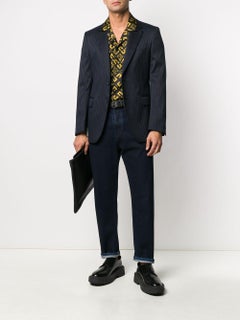 Versace Mens SS19 Pinstripe Logo Blazer Jacket Size 54 (IT)