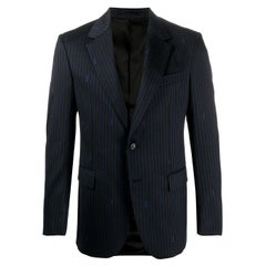 Versace Mens SS19 Pinstripe Logo Blazer Jacket Size 54 (IT)