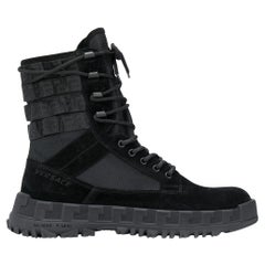 Used Versace Mens SS20 Black Mid-Calf Lace-Up Combat Boots / Sneakers Size 41